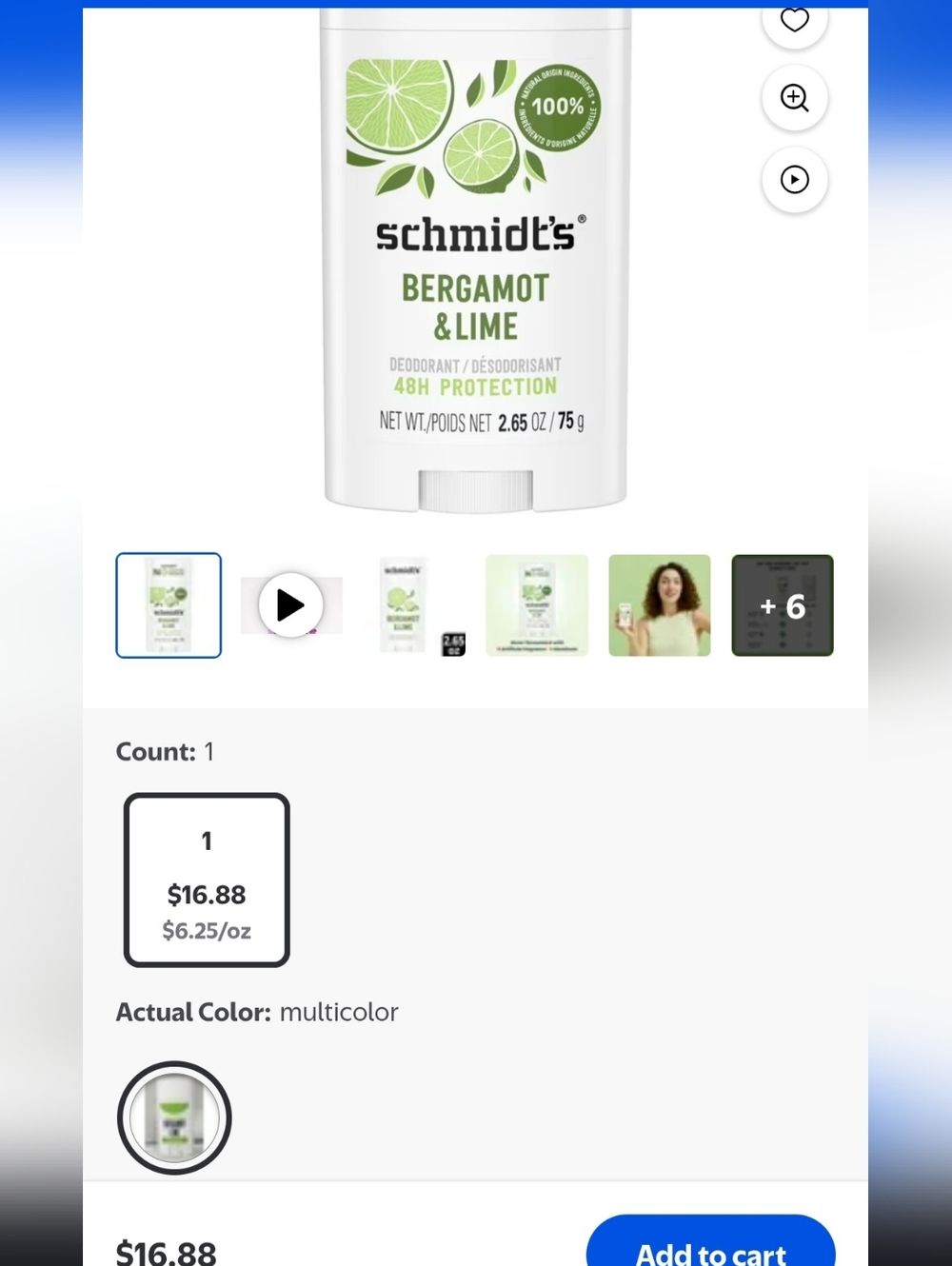 $20 For 6 Pack Schmidt's Bergamot & Lime Deodorant Stick - Citrus Green White